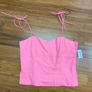 Old Navy Pink Cami Top Women Size Medium Tie Strap Sleeveless Smocked Back Linen